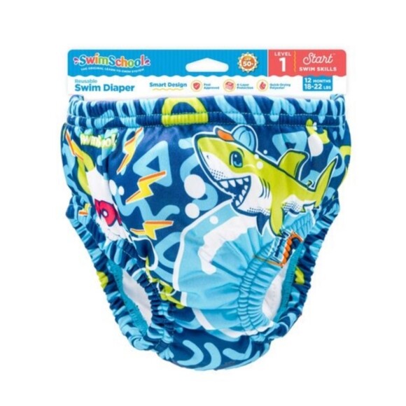 Swim School Reusable Swim diaper Blue Shark and Octopus Age 12m and up  18-22lb - Picture 1 of 11